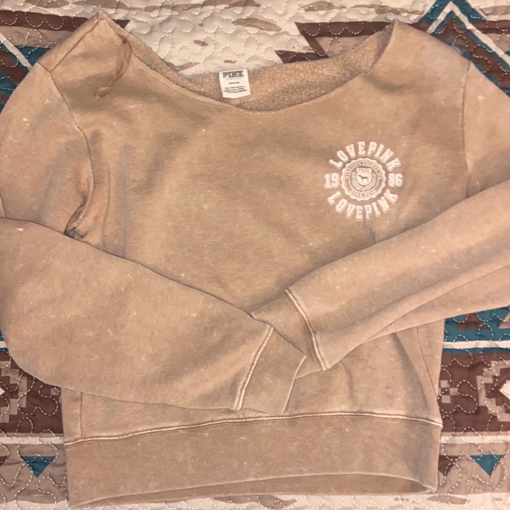 Like new PINK VICTORIAS SECRET off the shoulder top sweater sweatshirt crop logo